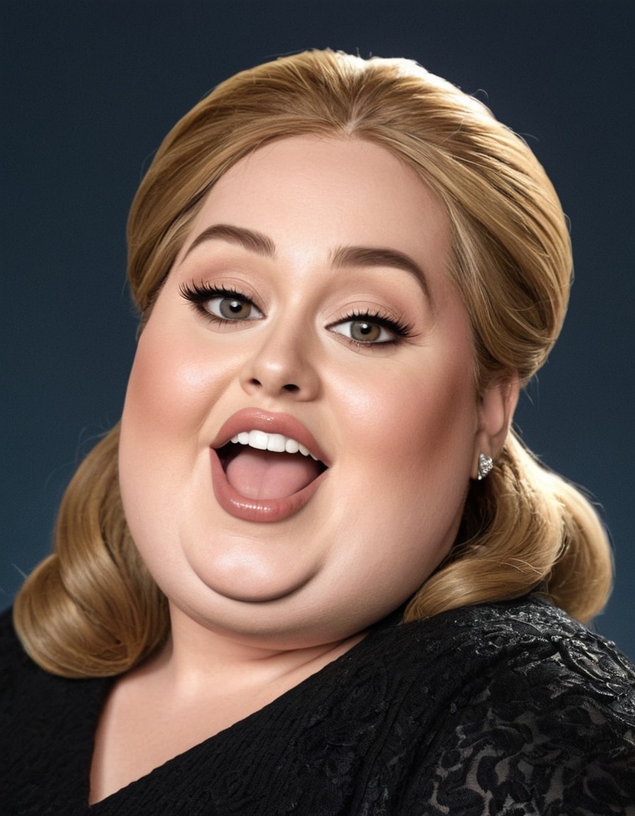 celebrity, caricature, adele, humorous, exaggerated features, fat