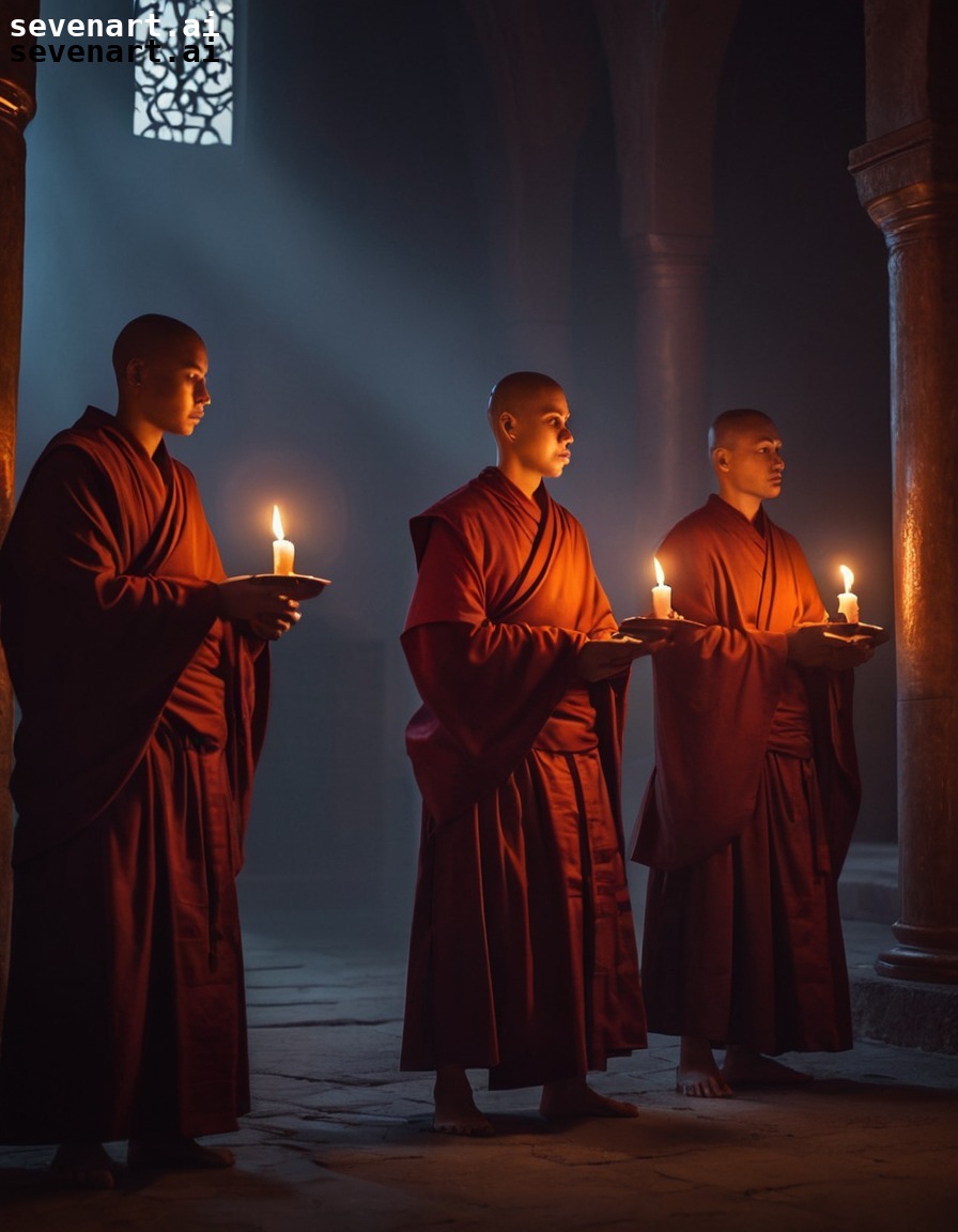 monks, candlelight, monastery, religion, spiritual, middle ages