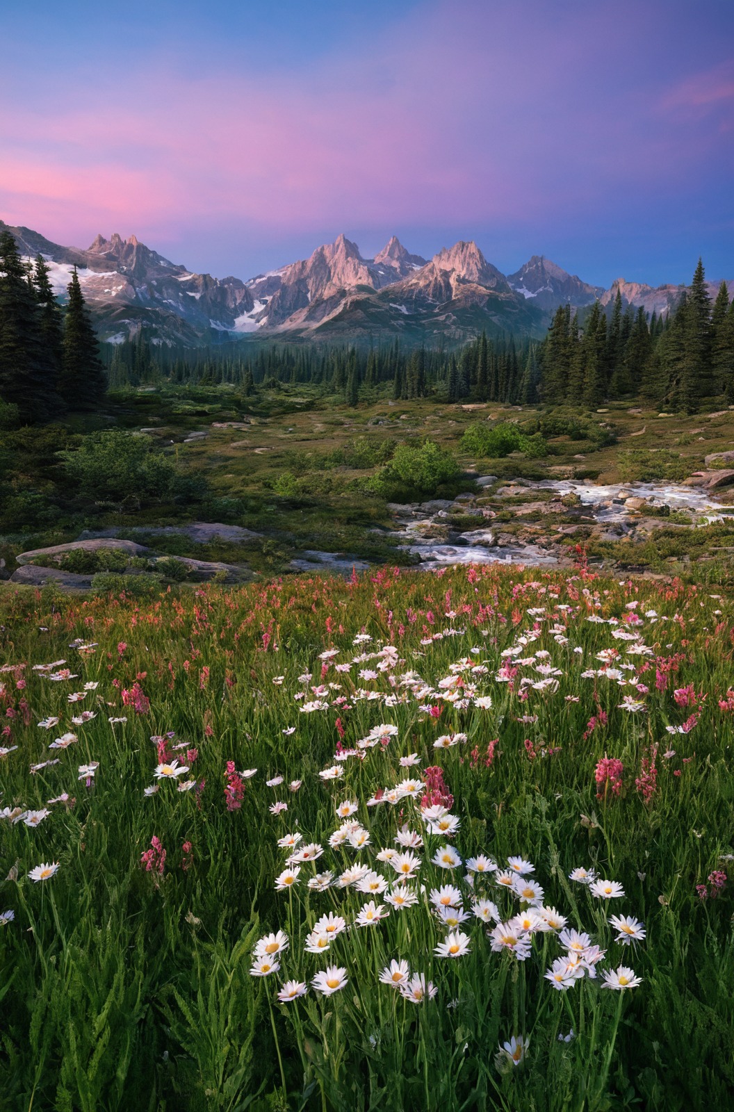 mt. rainier, mount rainier, mount, landscape, wild flowers, purple sky, nature, beautiful, flowers, usa, washington, nature aesthetic, petitworld favs