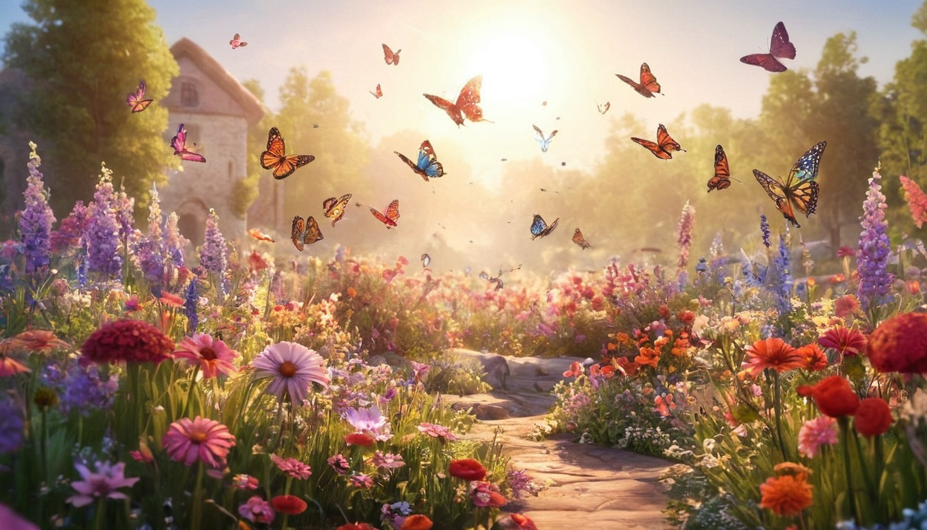 butterflies, flowers, meadow, with