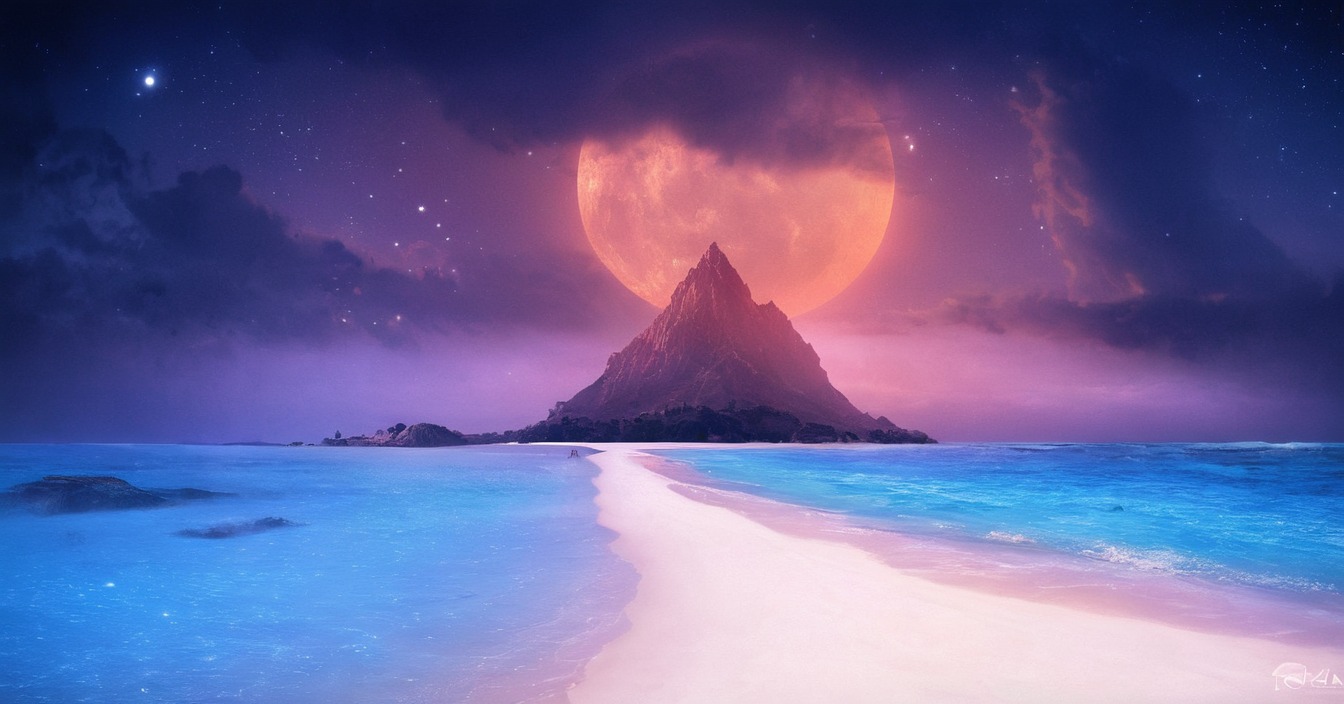 beach, digitalillustration, digitalpainting, dreamscape, fantasyillustration, sciencefictionfantasy, stars, galaxystars