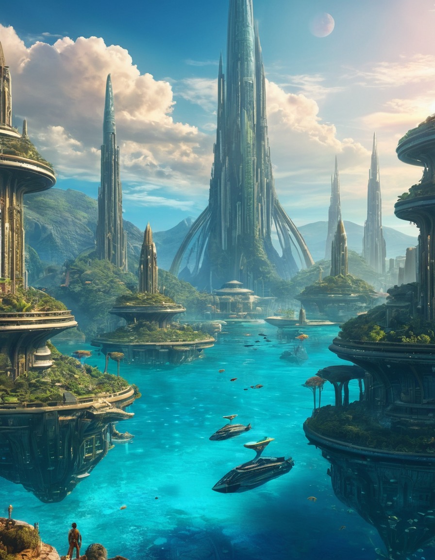 extraterrestrial, underwater city, alien civilization, science fiction, aliens