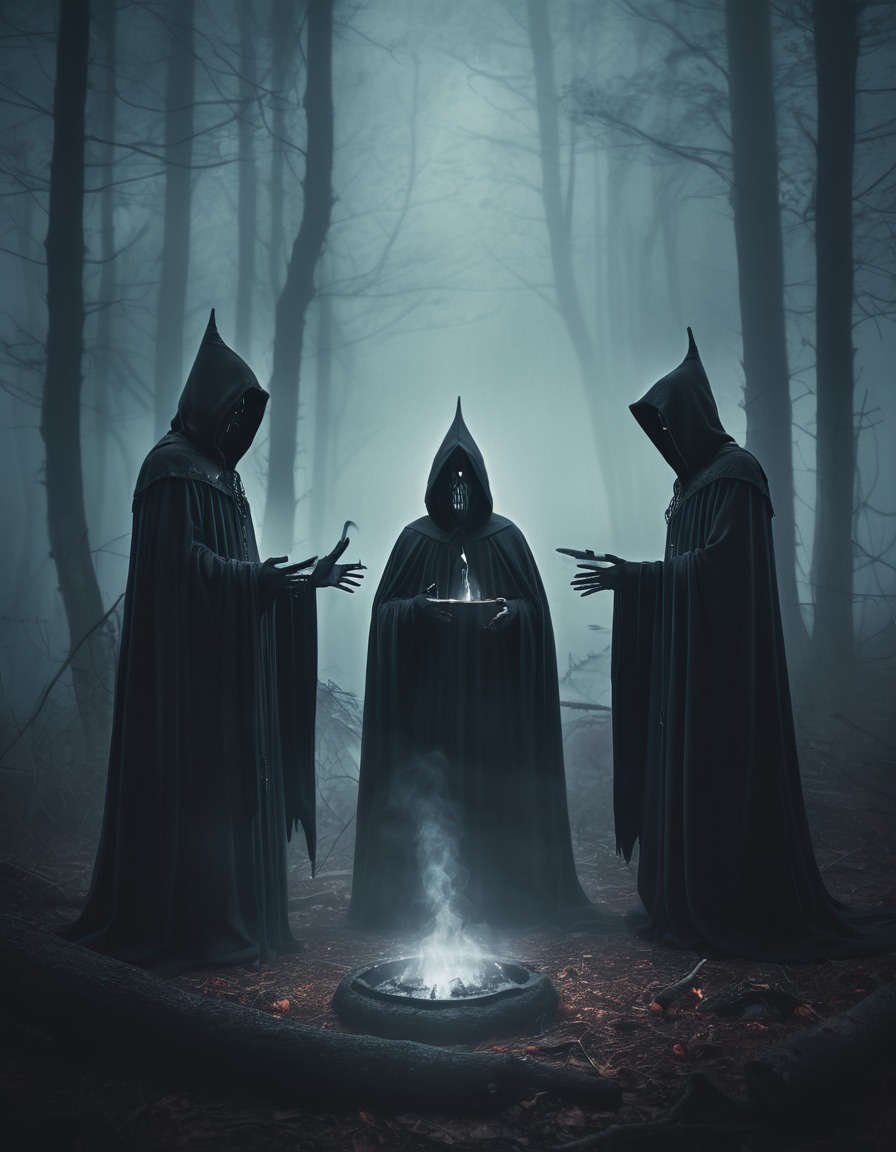 haunted, seance, hooded figures, dark, eerie, lovecraft, howard lovecraft