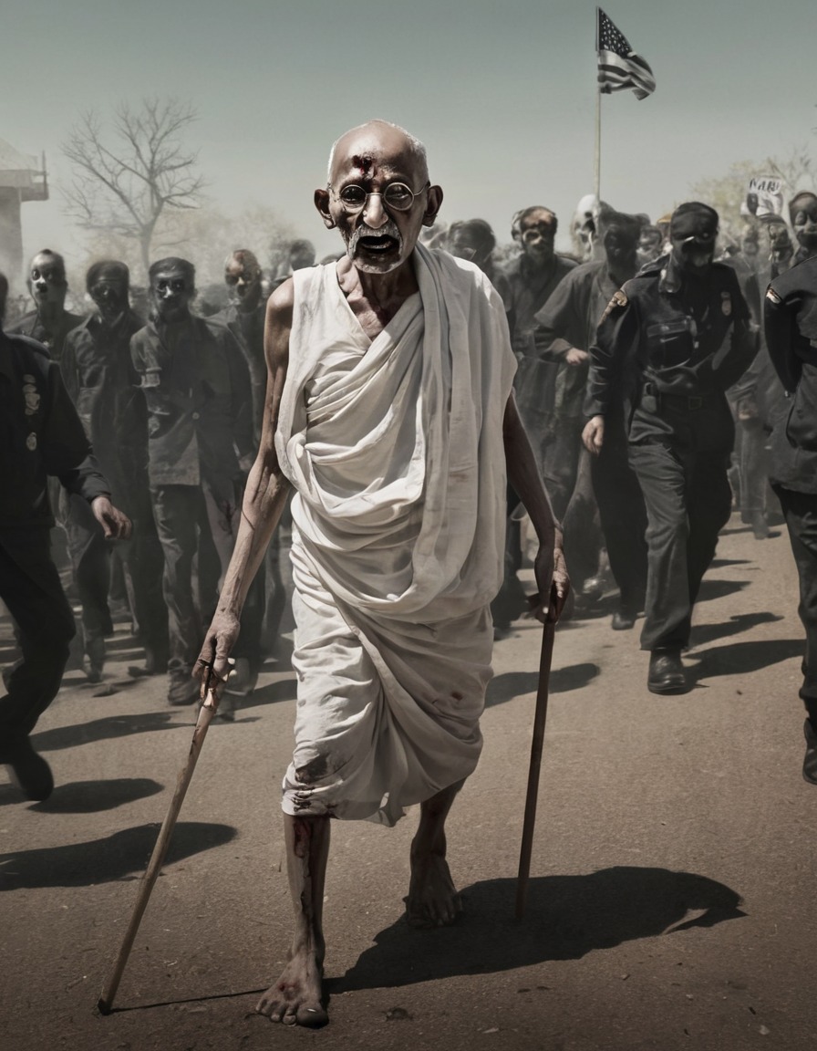 mahatma gandhi, zombie, peaceful protest, activism