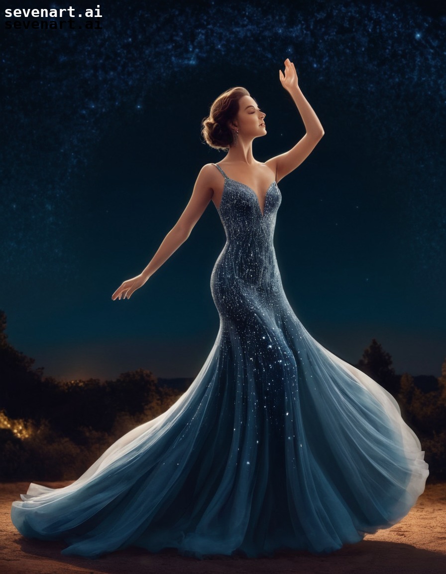 elegant, woman, gown, dancing, stars