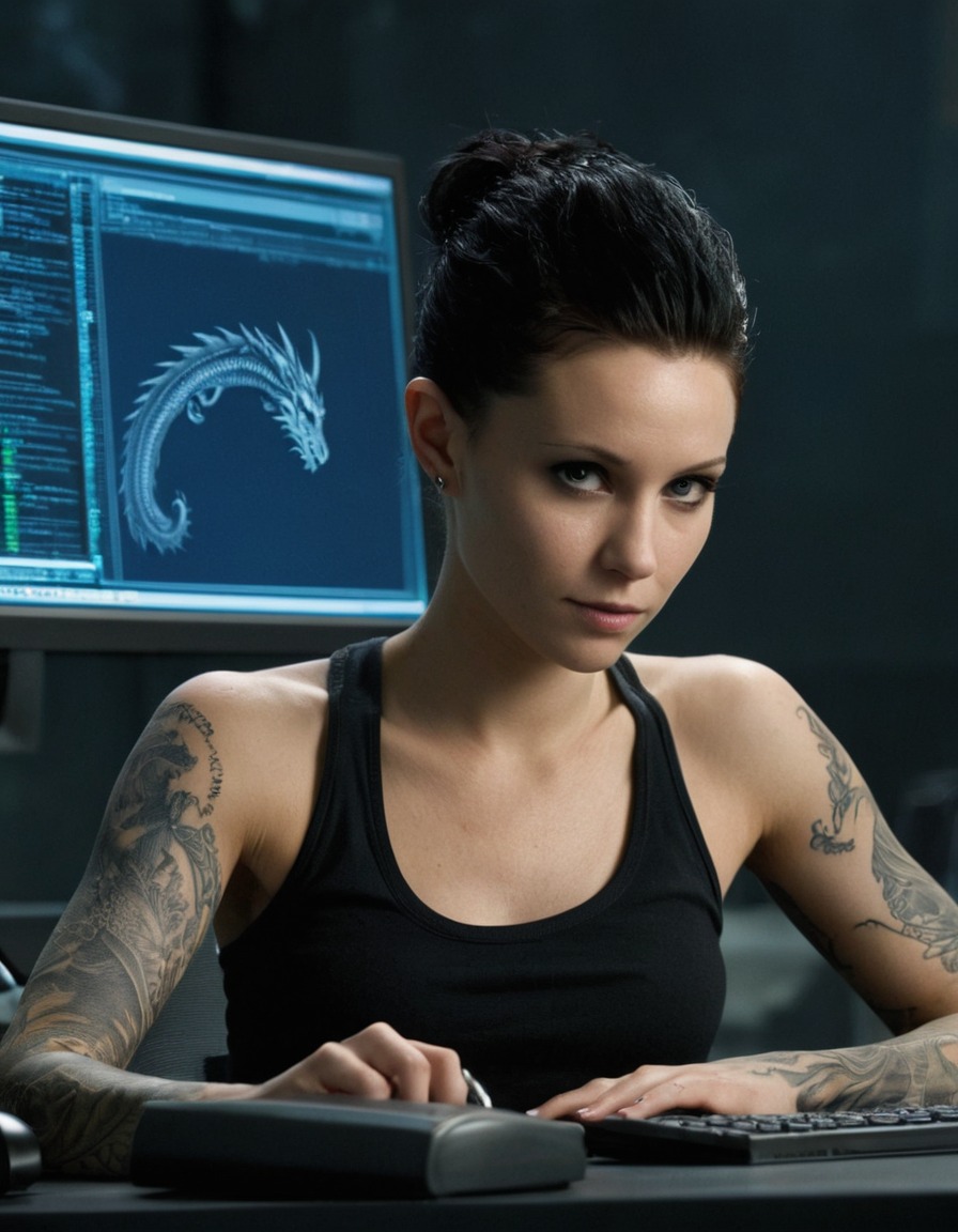 books, the girl with the dragon tattoo, woman, dragon tattoo, computer, hacking, secure database