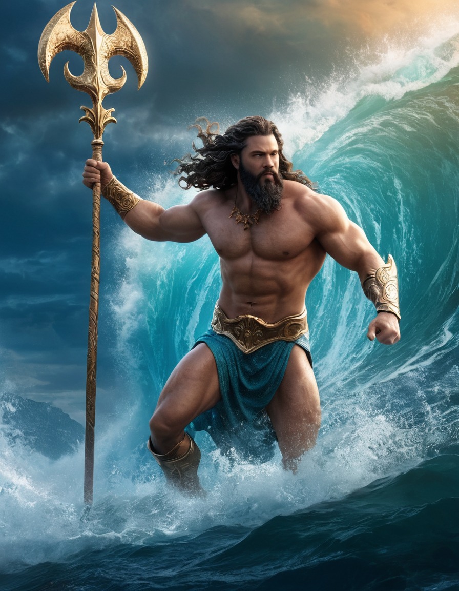 poseidon, greek mythology, deity, ocean, epic, mythical scene