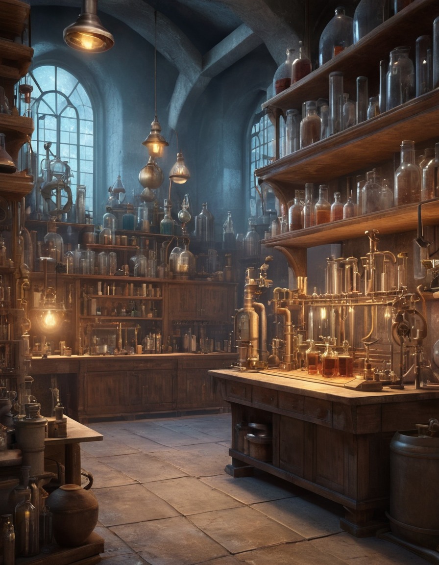 technology, laboratory, alchemist, workshop, science, research, medieval, art