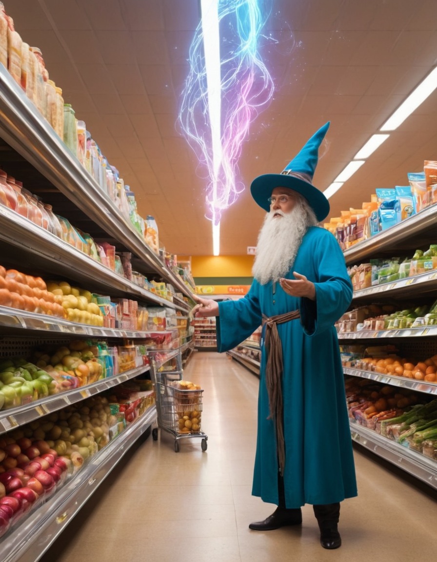 wizard, magic, spells, grocery store, fantasy, witchcraft, mystery