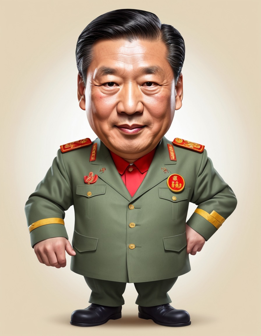 xi jinping, cartoon character, exaggerated features, comical clothing, political satire, politics