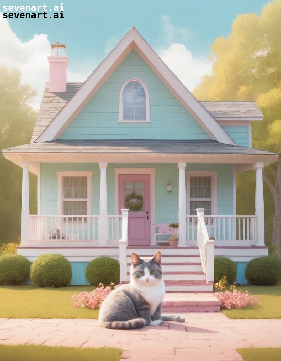 whimsical, storybook, house, cat, charming, home