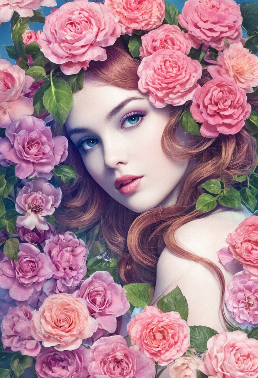 portrait, beauty, floral, traditionalart, portraitgirl, roses