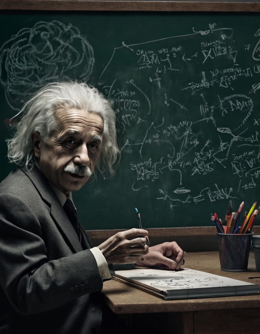 zombie, albert einstein, brain, chalkboard, equations