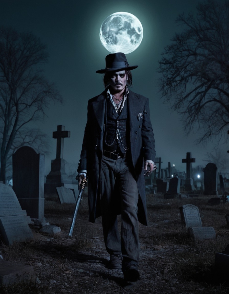 johnny depp, zombie, moonlit, cemetery, horror, actor, celebrities