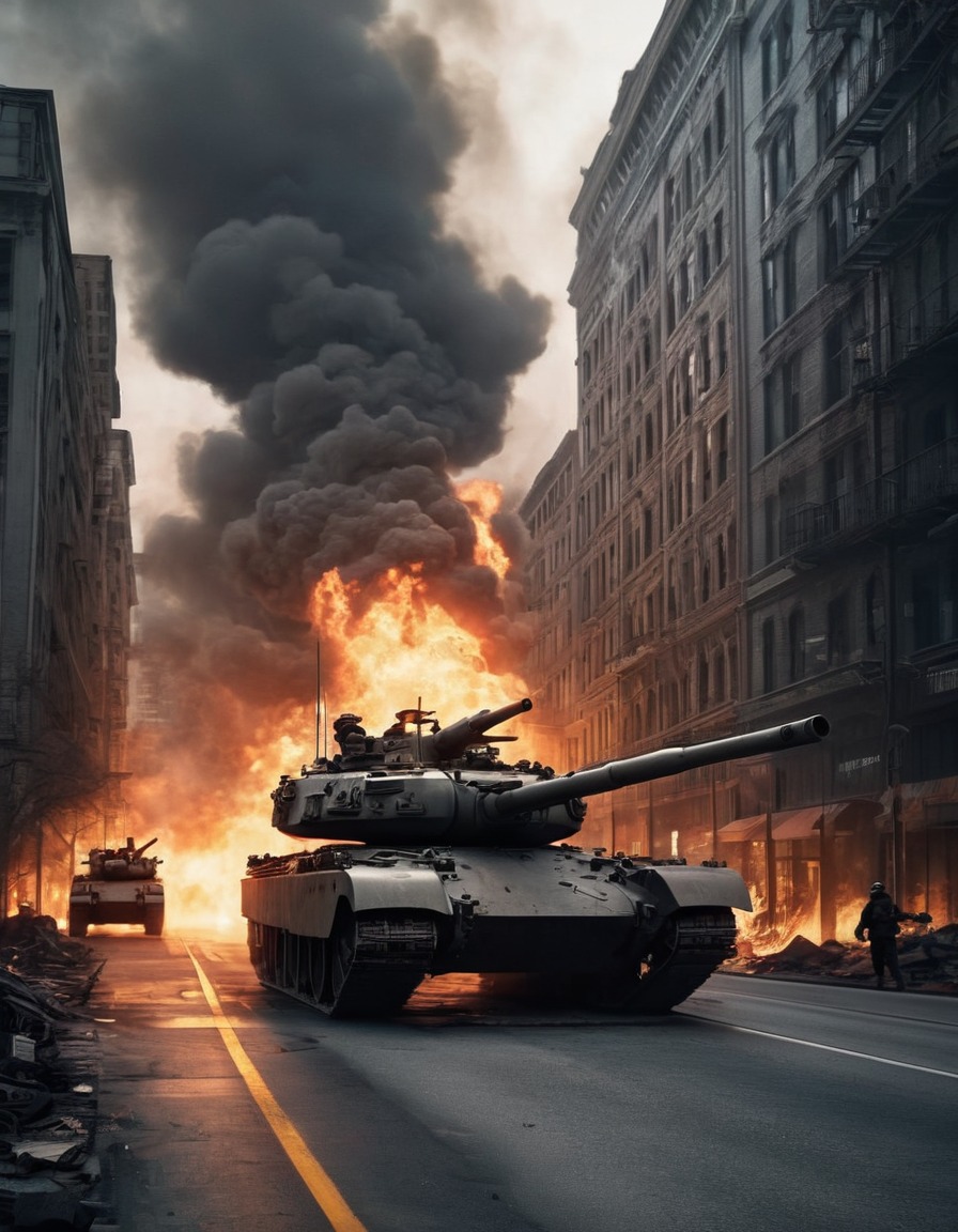 military, tanks, city, buildings, fire, conflict, war, usa