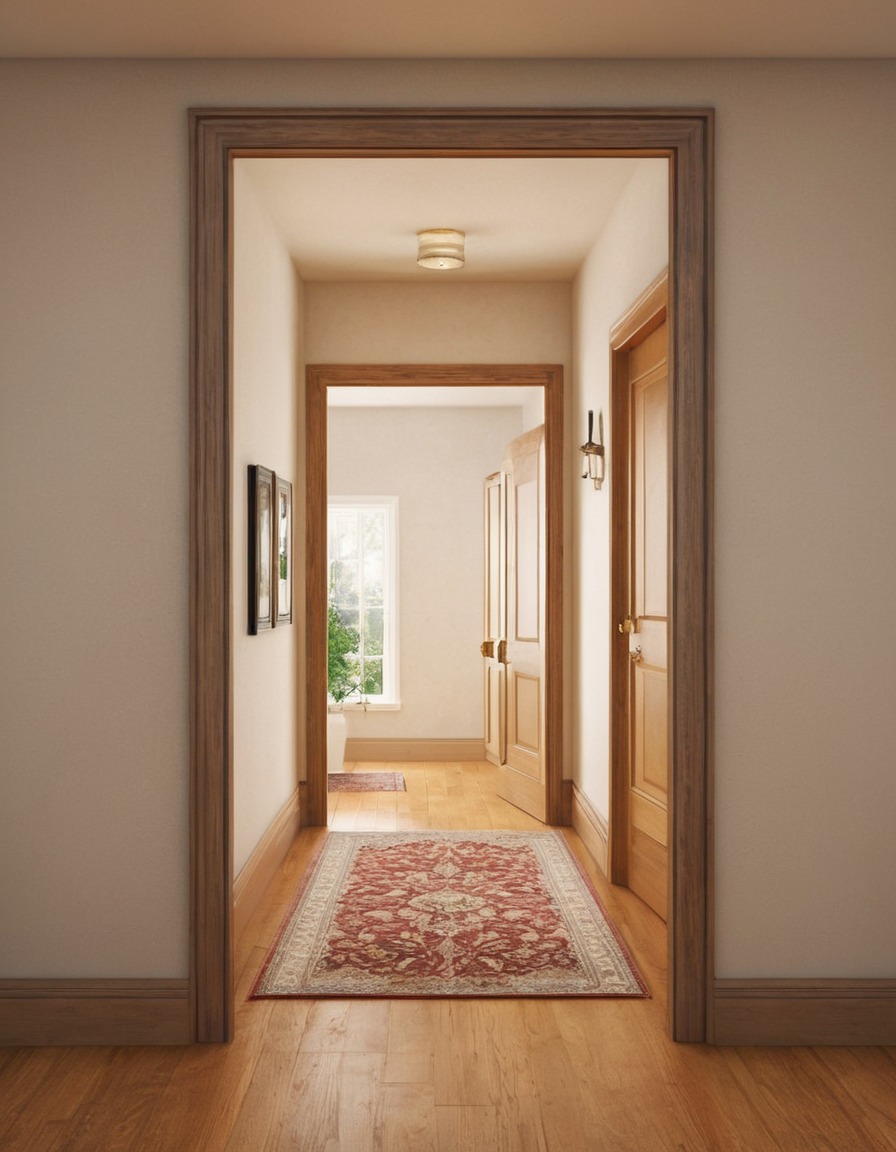 door, hallway, light, framed artwork, personal mementos, home, interior