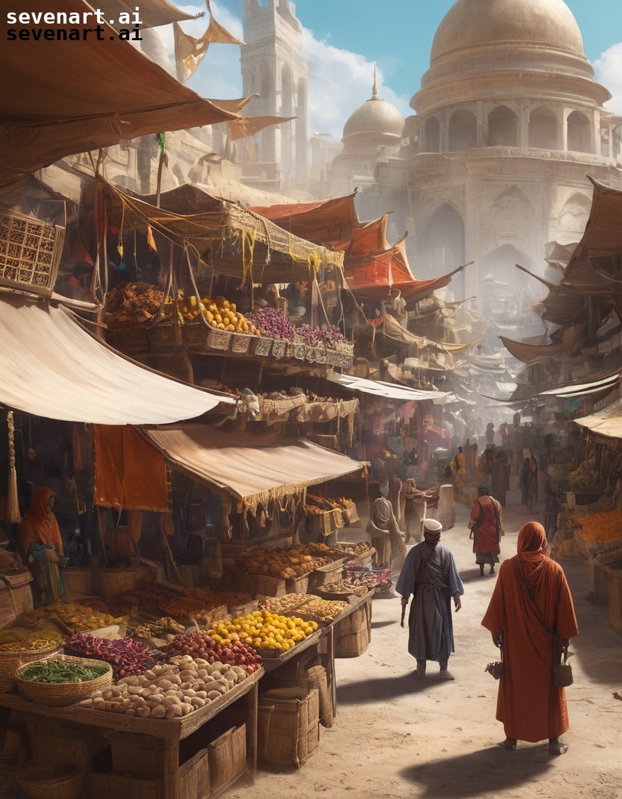 merchant, exotic goods, distant lands, market, showcase, middle ages