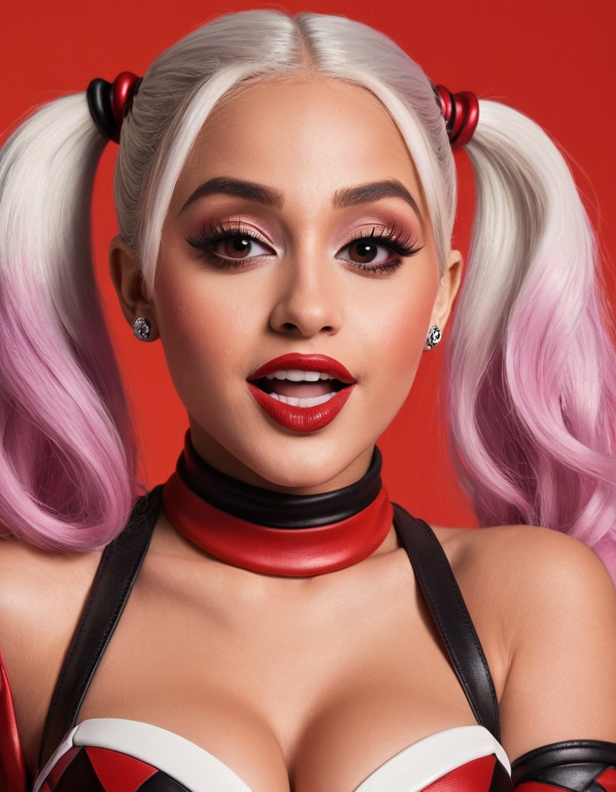 ariana grande, harley quinn, celebrity transformation, dc comics, performer, cosplay, superhero