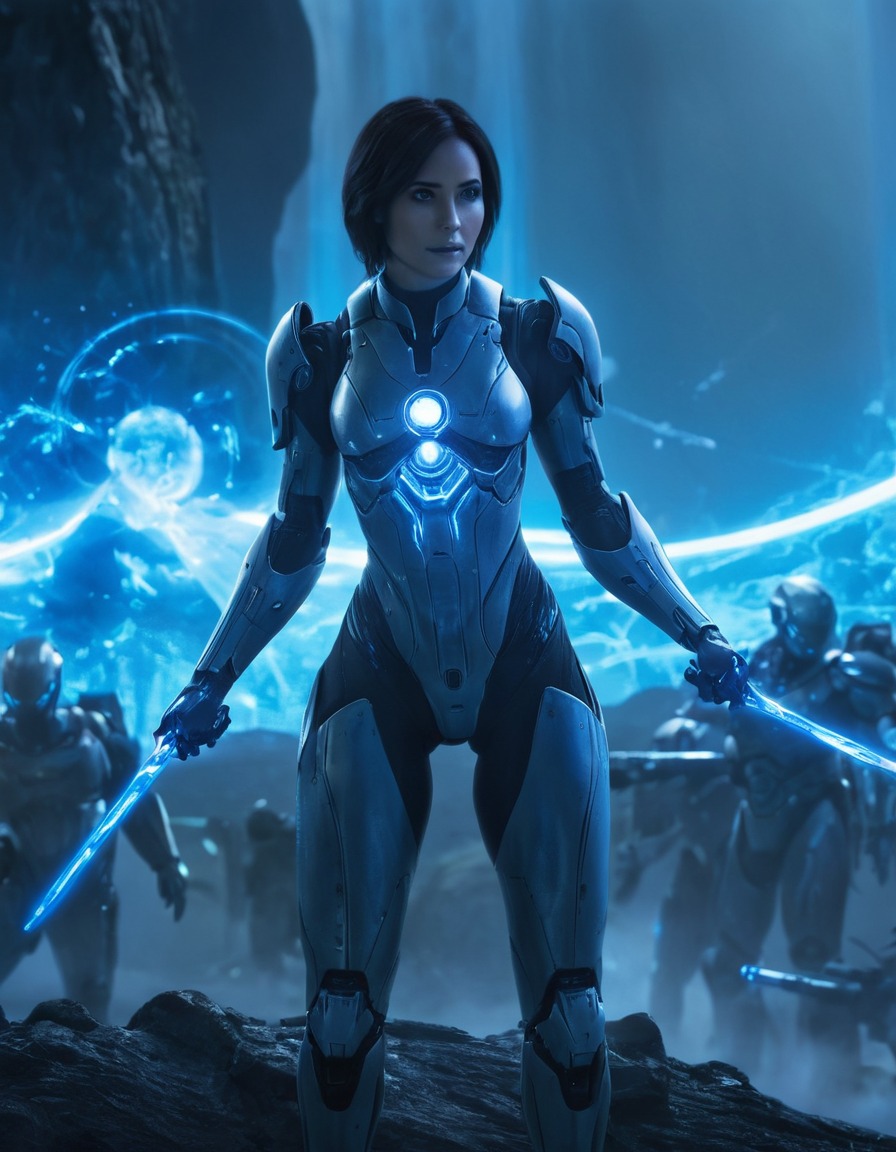 cortana, ai, cyber battle, digital landscape, technology, virtual reality, robots, games, movies