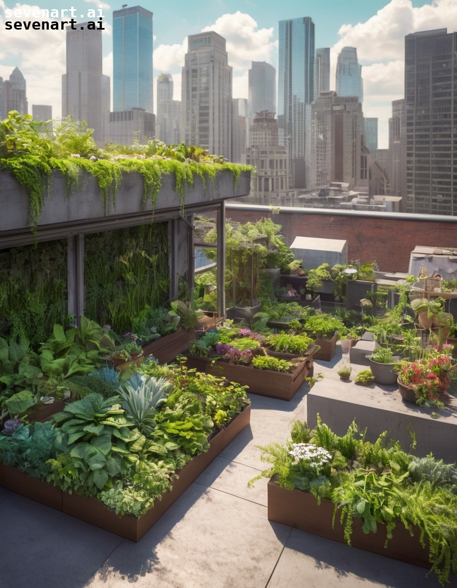 urban, rooftop garden, oasis, greenery, cityscape, modern city, city