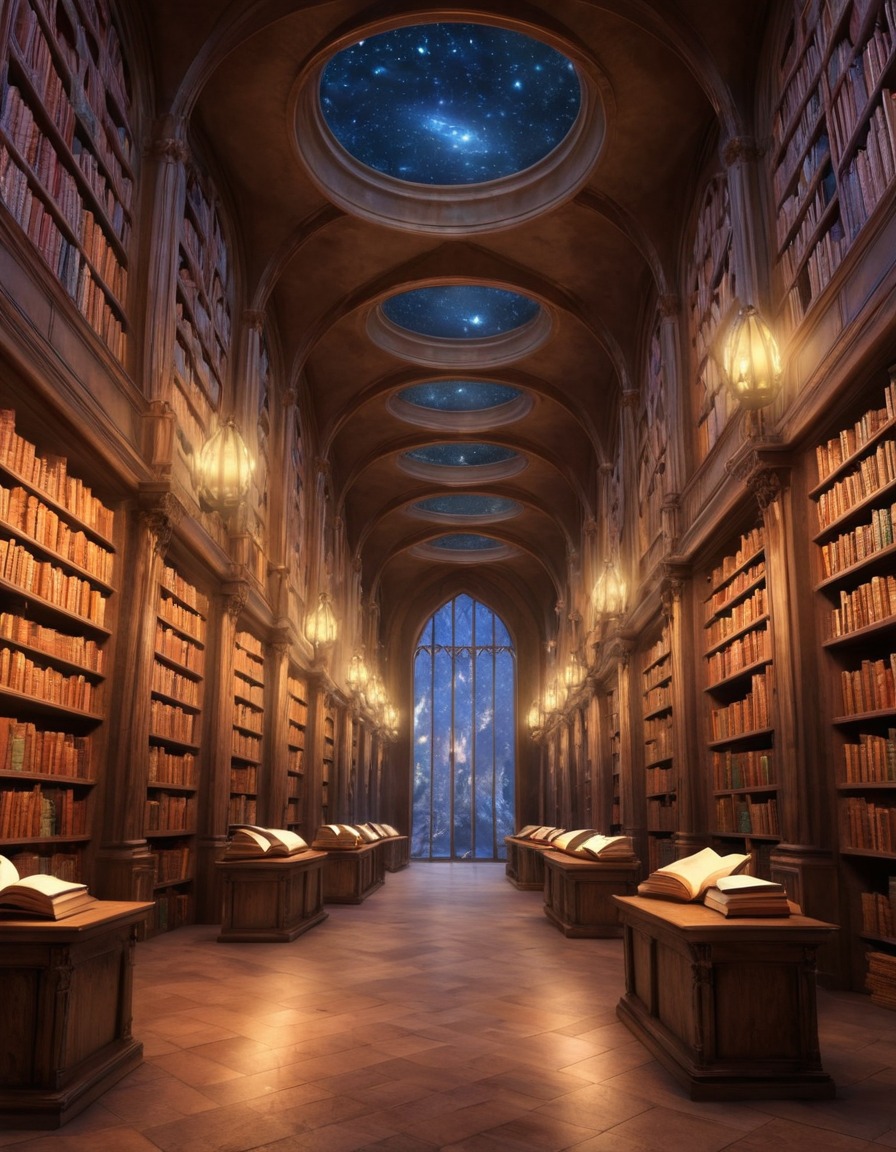 magical library, flying books, interactive experience, literary magic, fantasy scene, enchanted books, book lovers