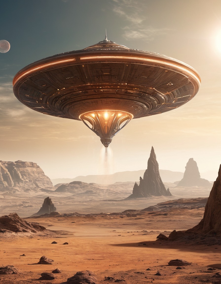 alien, mothership, landing, barren planet, rocky planet, space scene, extraterrestrial