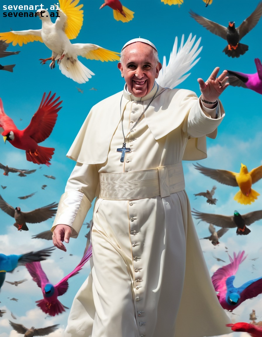 superhero, pope francis, flying, birds, fantasy, vatican