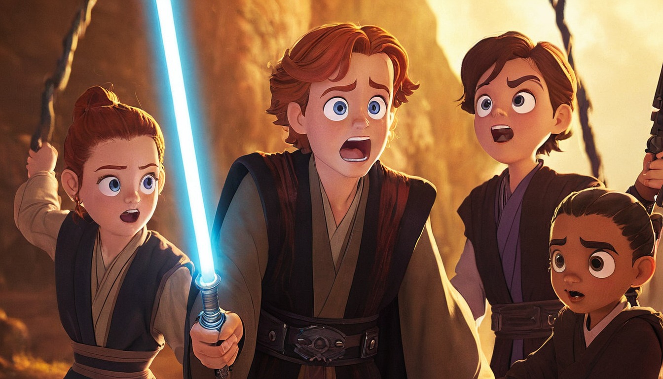 fanart, disney, starwars, cartoon, about, anakin, comedy, musical, revengeofthesith, shuffle, skywalker, starwarsfanart, youngling, younglings, aigeneratedart, midjourney