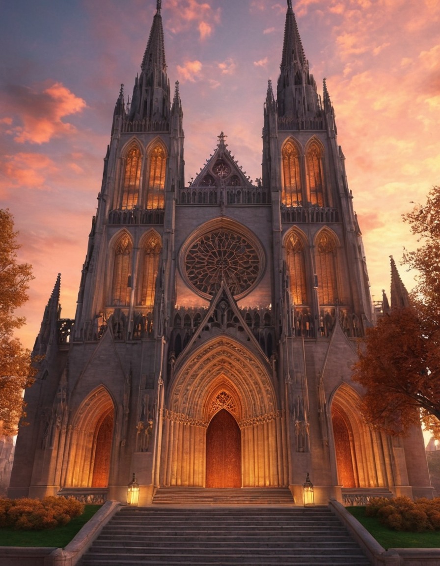 architecture, gothic, cathedral, sunset, landmark