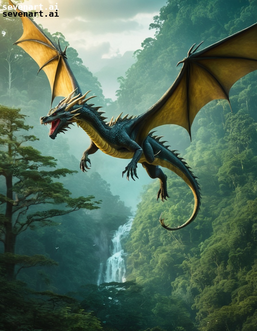 fantasy, dragon, forest, majestic, flying