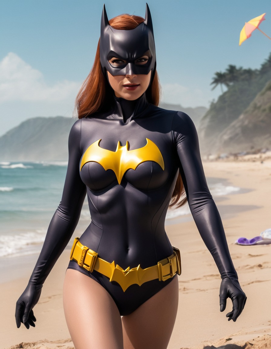 superhero, batgirl, beach day, bikini, dc comics, superheroine