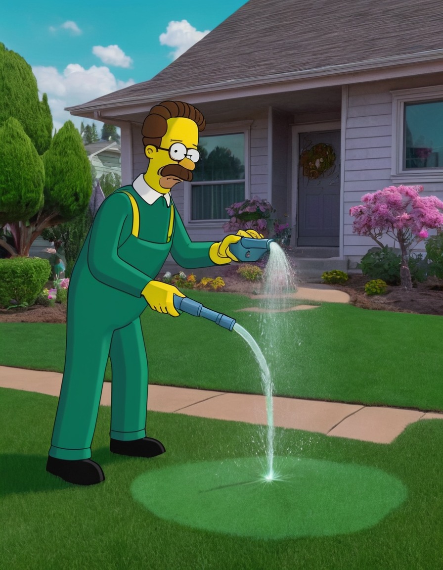 ned flanders, the simpsons, lawn care, suburbia, neighborliness, simpsons