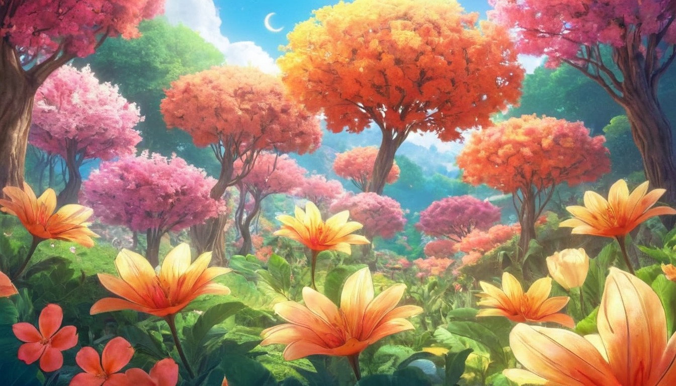 wallpaper, anime, colorful, floral, scenery