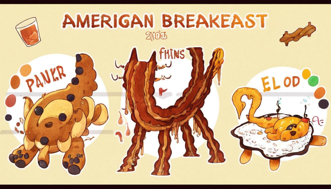 digitalart, characterdesign, monster, adoptable, adopt, bacon, breakfast, canine, creature, egg, feline, food, pancake, americanbreakfast, setprice