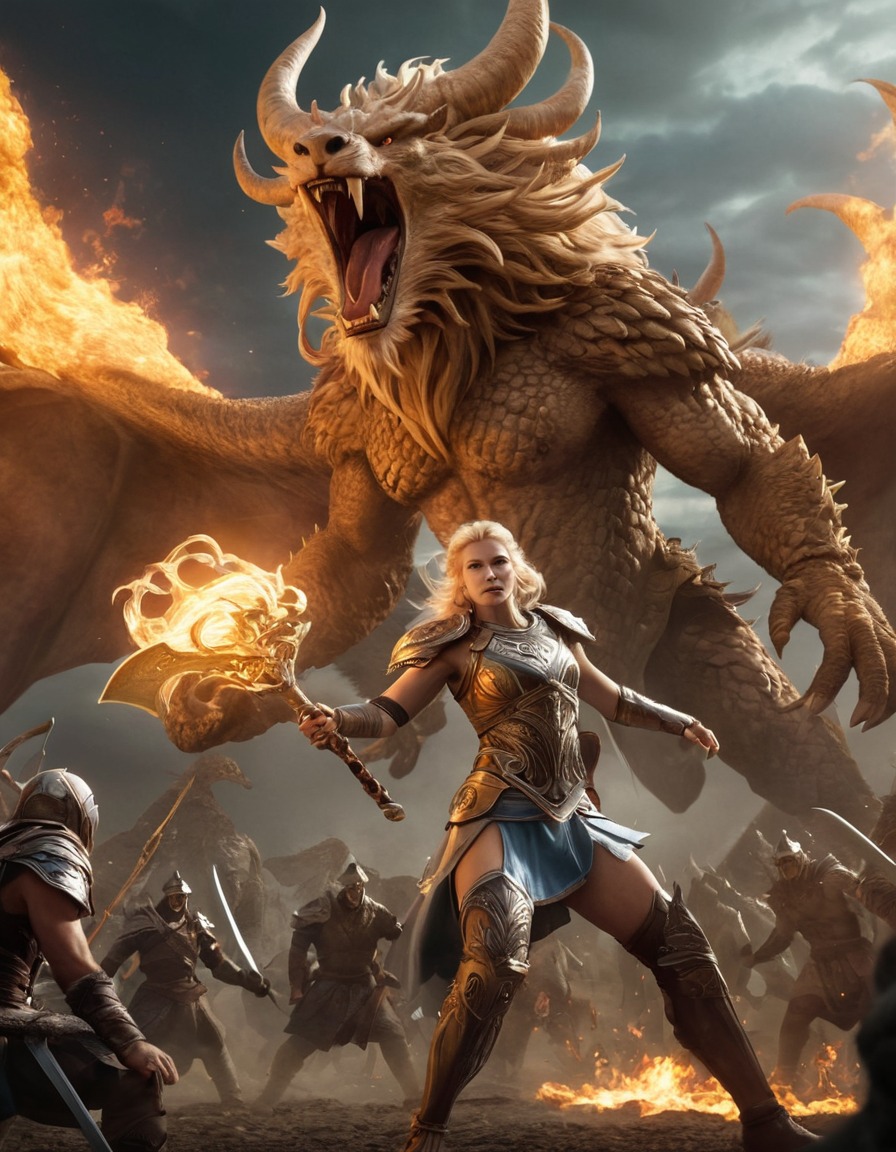 freyja, norse mythology, goddess, battle, monsters, epic, combat