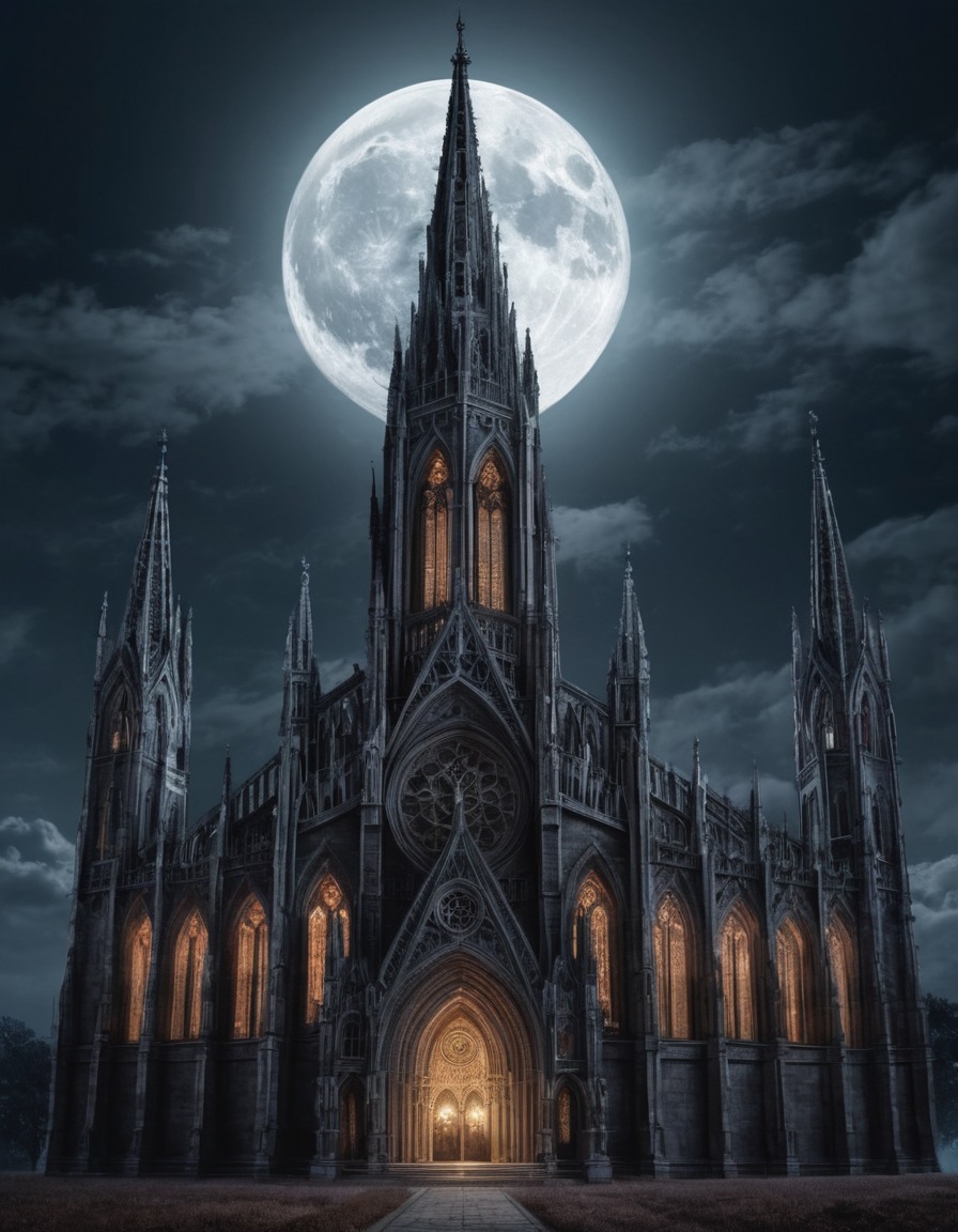 haunted, gothic, cathedral, full moon, architecture