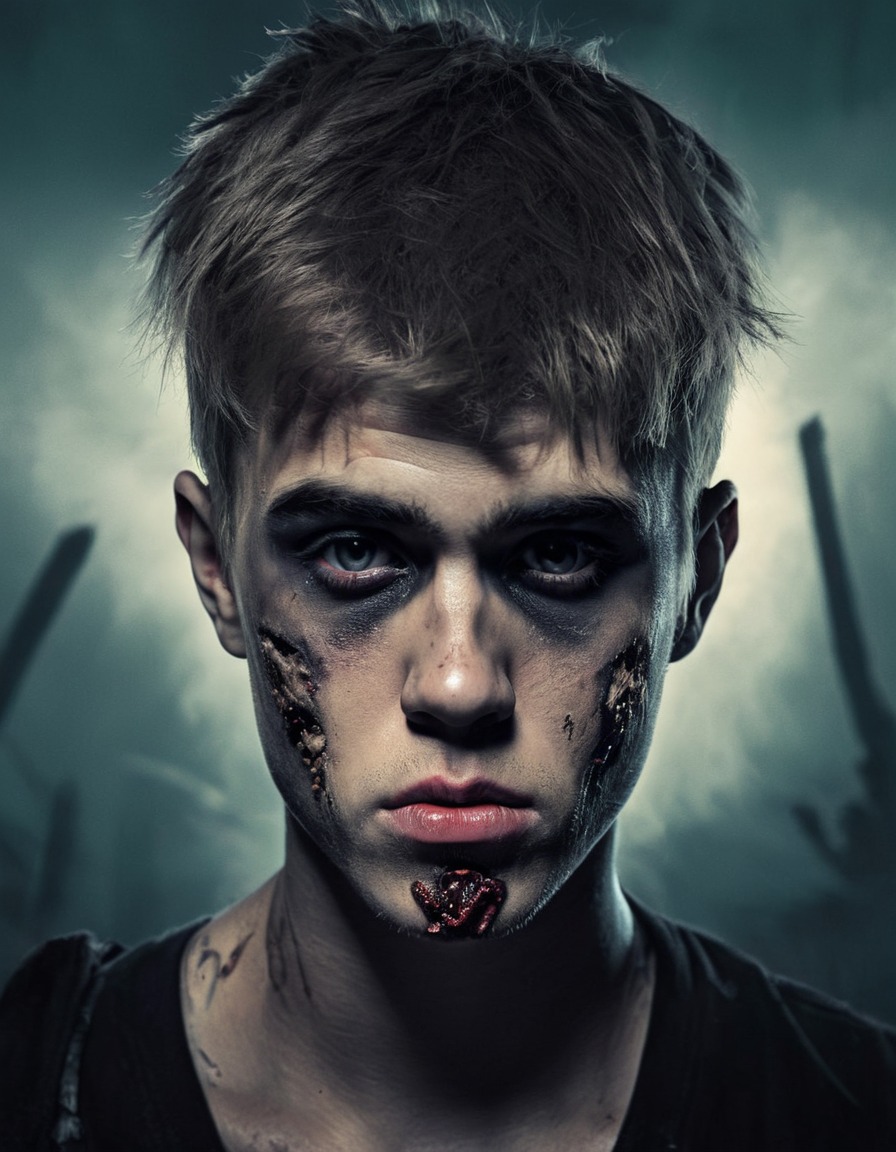 justin bieber, zombie, portrait, eerie, moody, celebrities