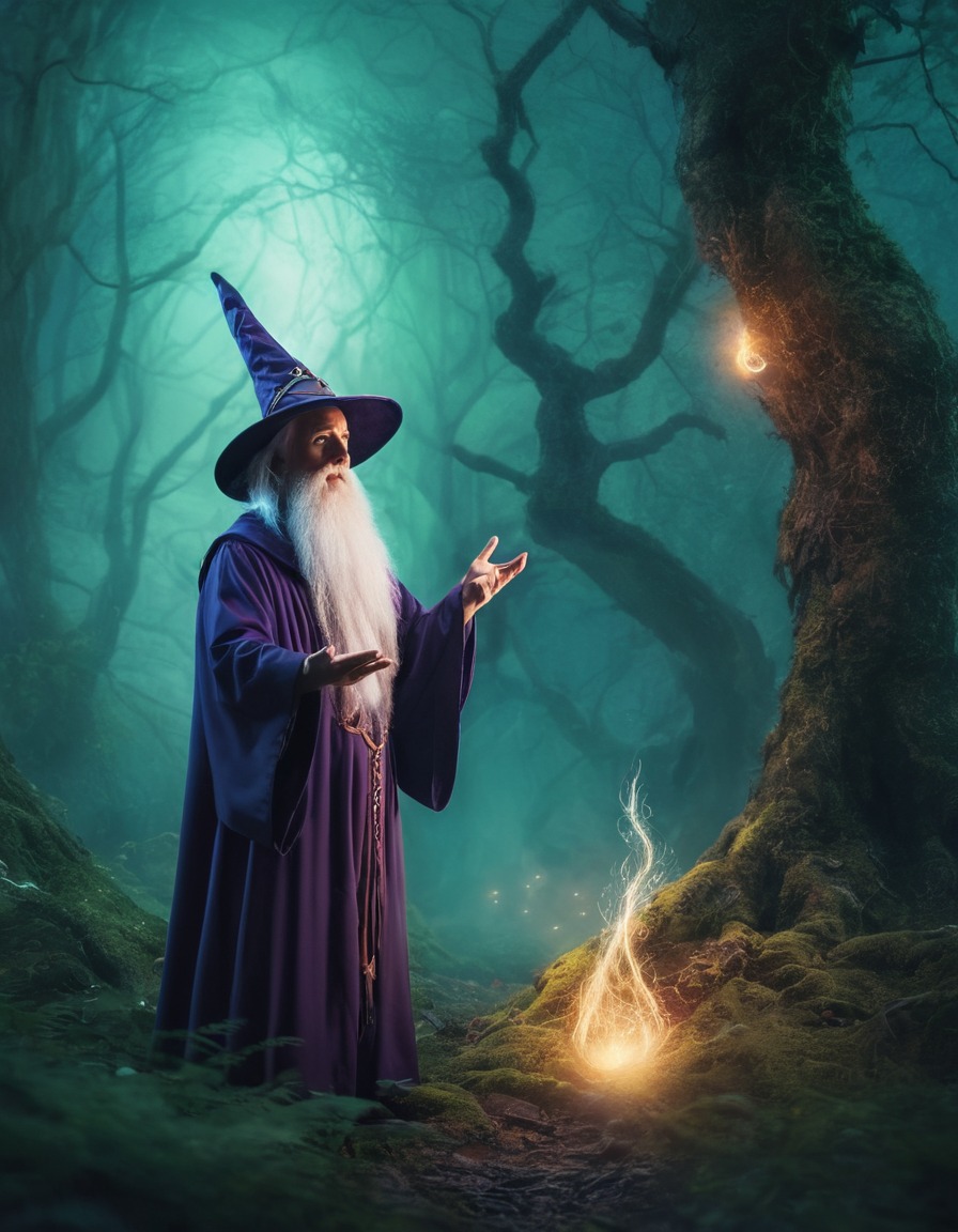 wizard, spellcasting, mystical, forest, fantasy, middle ages