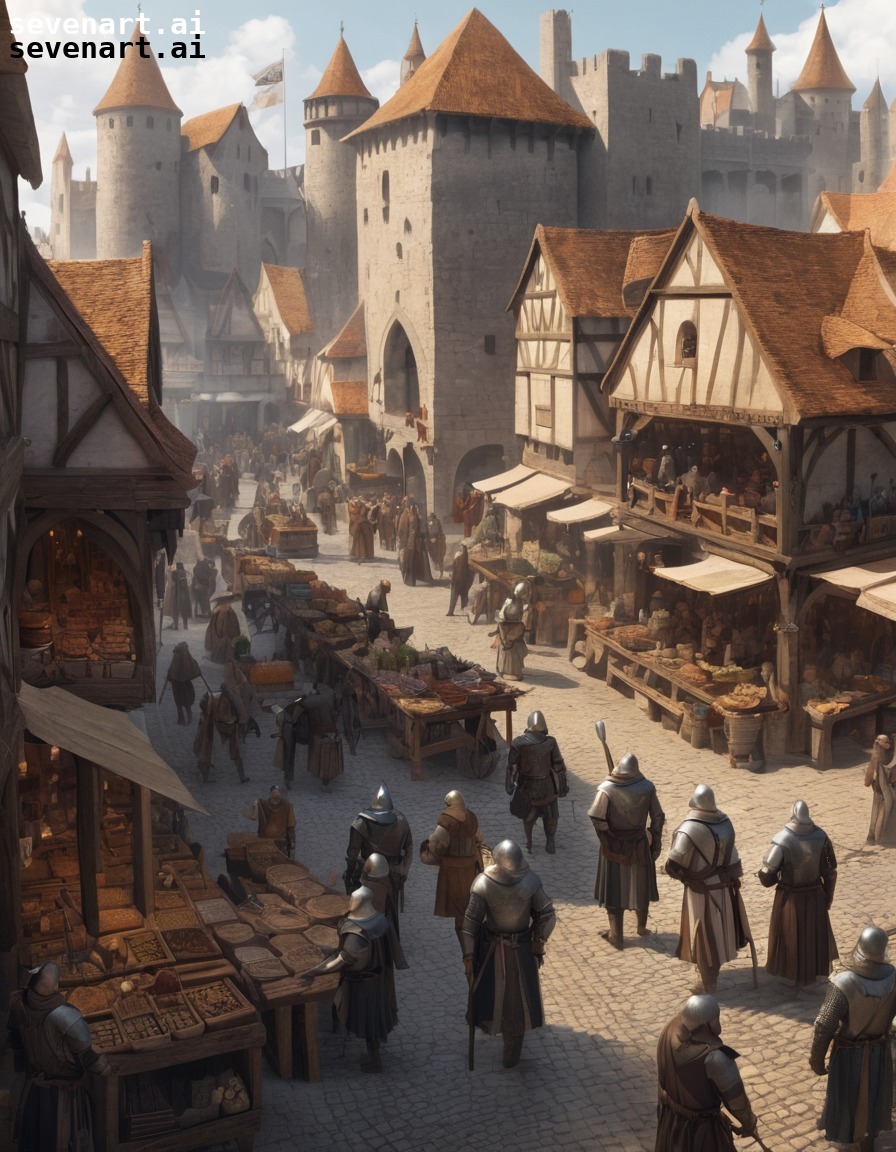 medieval, marketplace, merchants, knights, peasants, middle ages