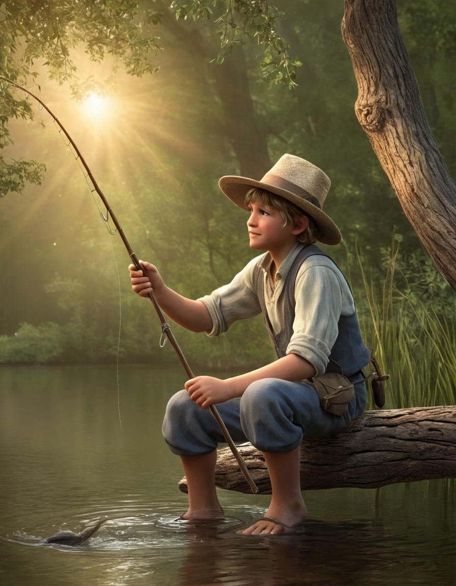 huckleberry finn, fishing, adventure, childhood, imagination, books