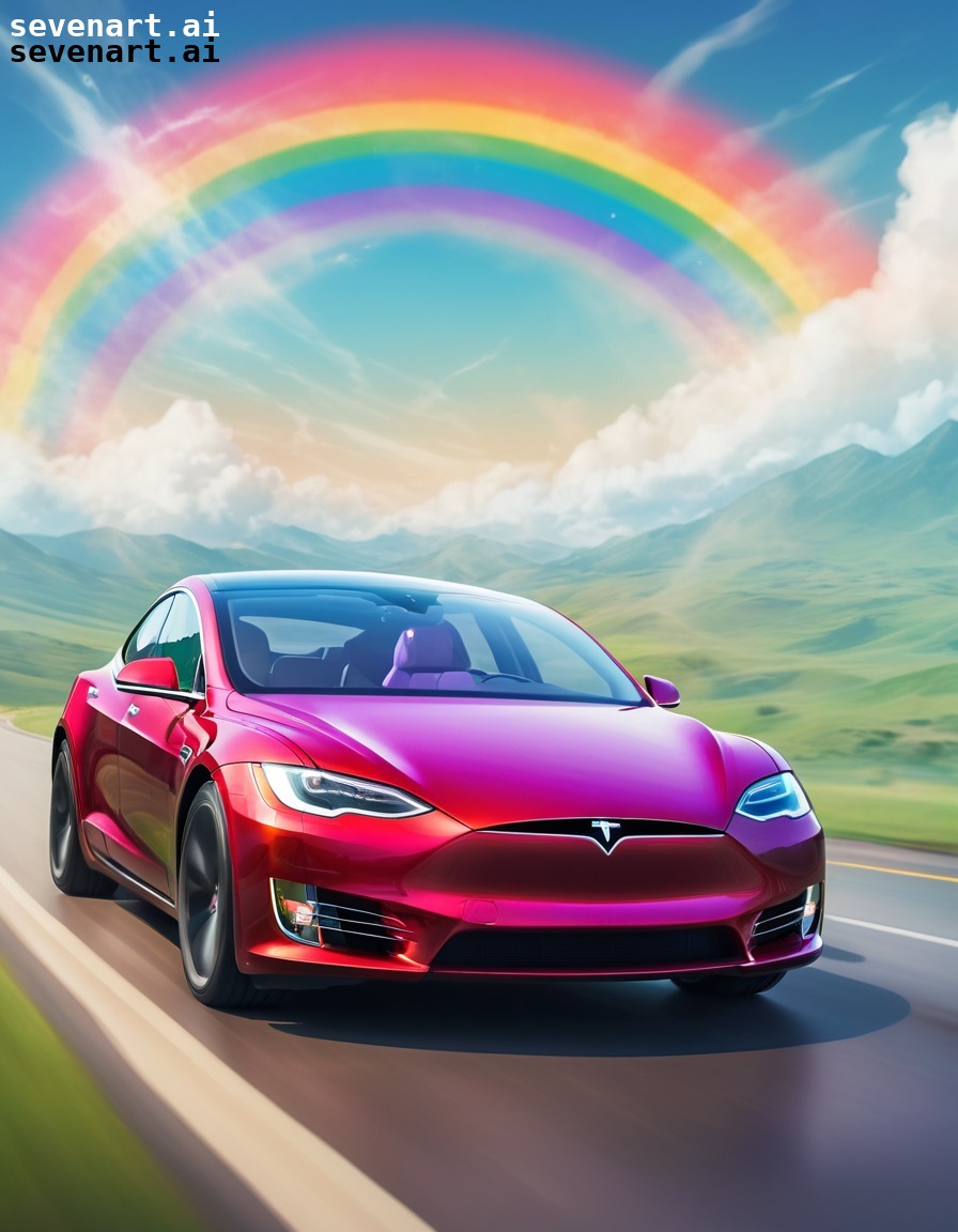 elon musk, tesla, flying car, rainbow, futuristic, elonmusk, musk