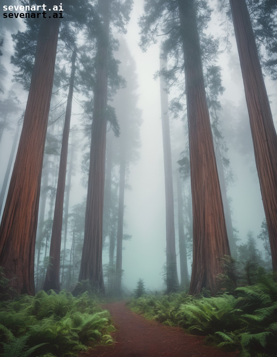 nature, fog, redwood trees, mystical, forest