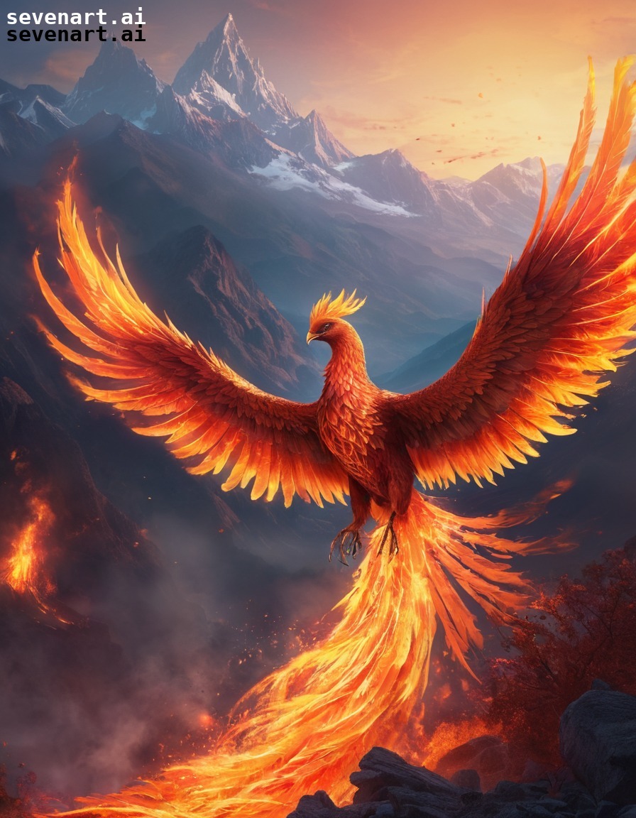 phoenix, fantasy, mythology, rebirth, landscape