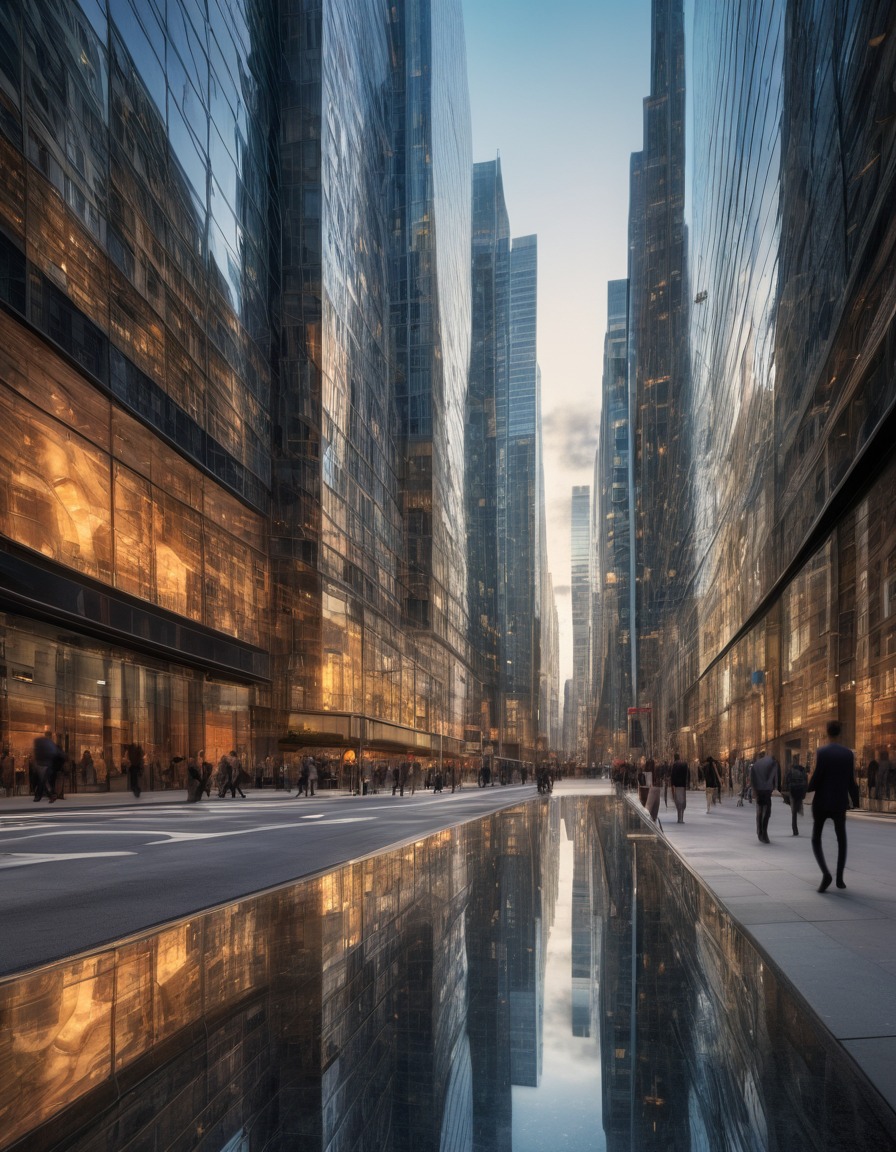 cityscape, urban, reflection, distorted, glass building