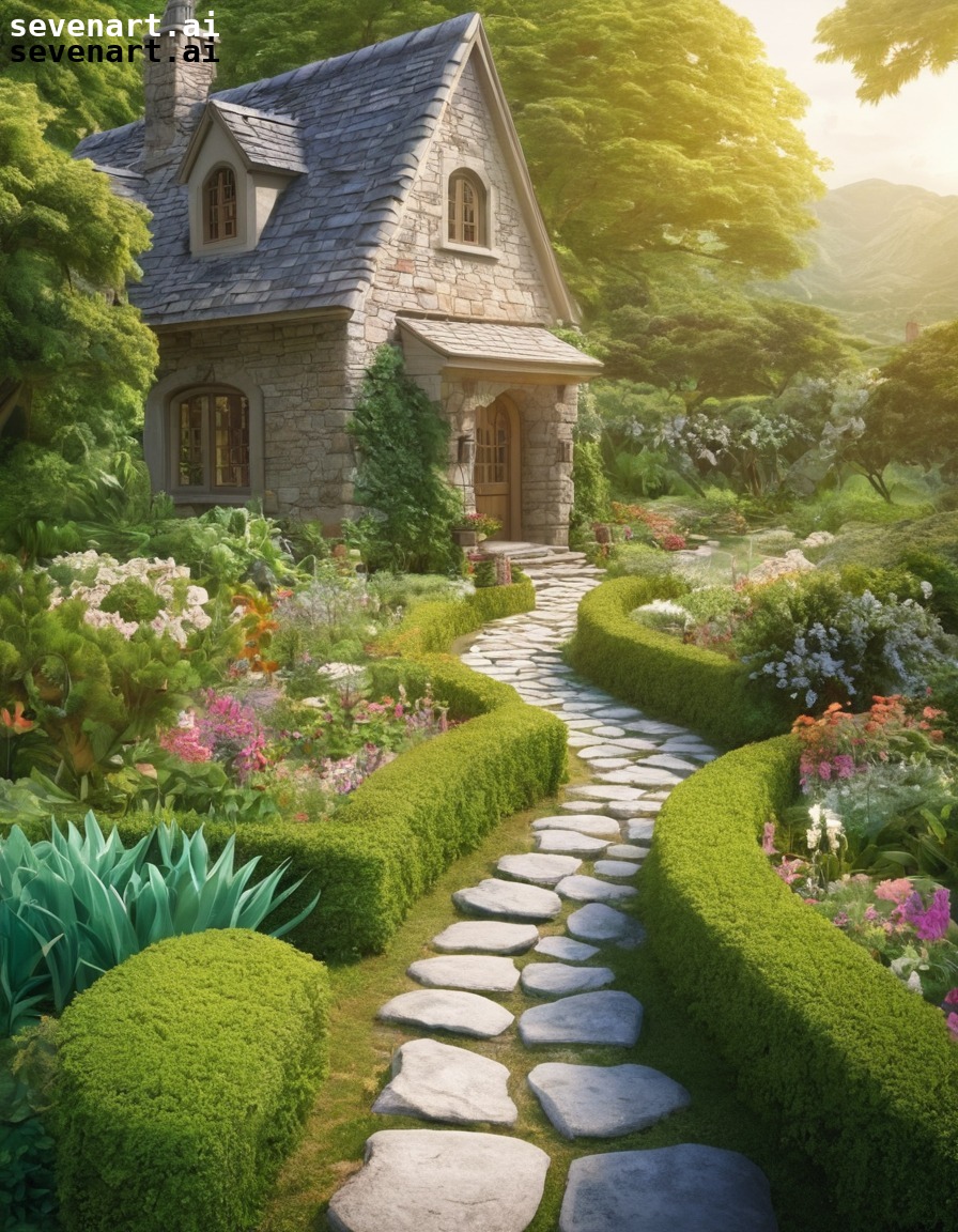 house, garden, pathway, nature, serene, home