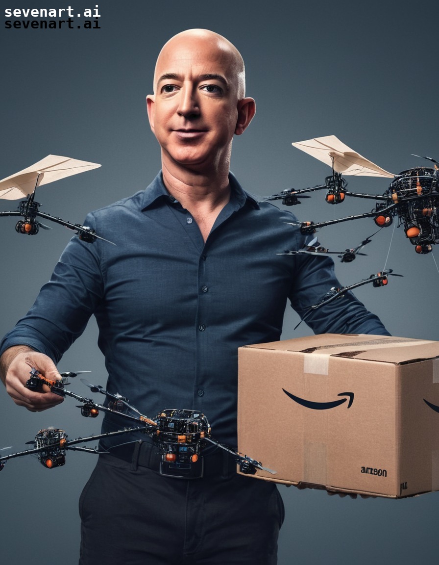 giant puppet, jeff bezos, amazon, delivery drones, control