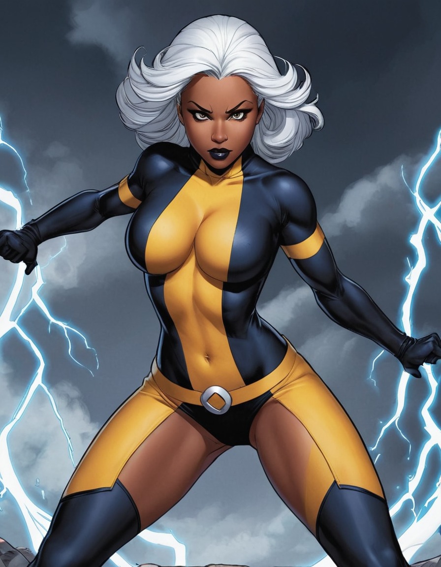 storm, x-men, superhero, mutant, weather manipulation, powerful pose, sexy, painted