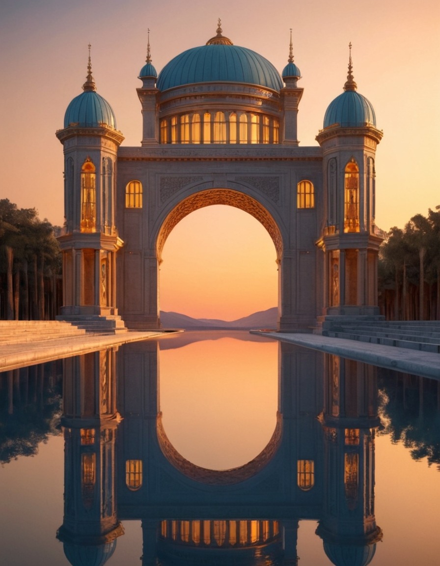 architecture, symmetry, golden hour, design