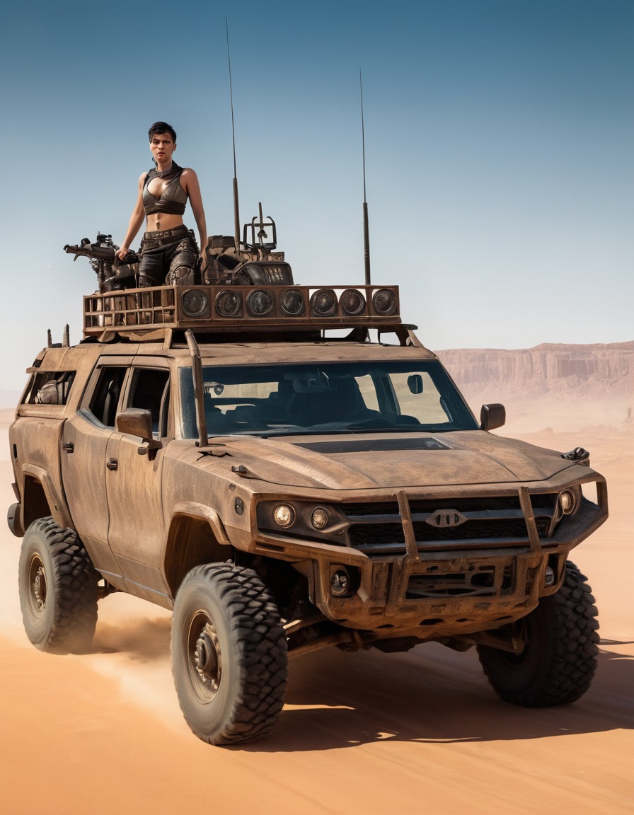 furiosa, war rig, post-apocalyptic, desert landscape, mad max