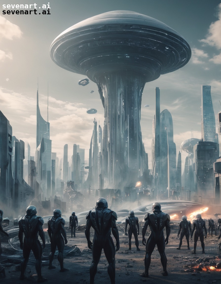 futuristic, cityscape, humans, aliens, invasion, three body problem, trisolaran